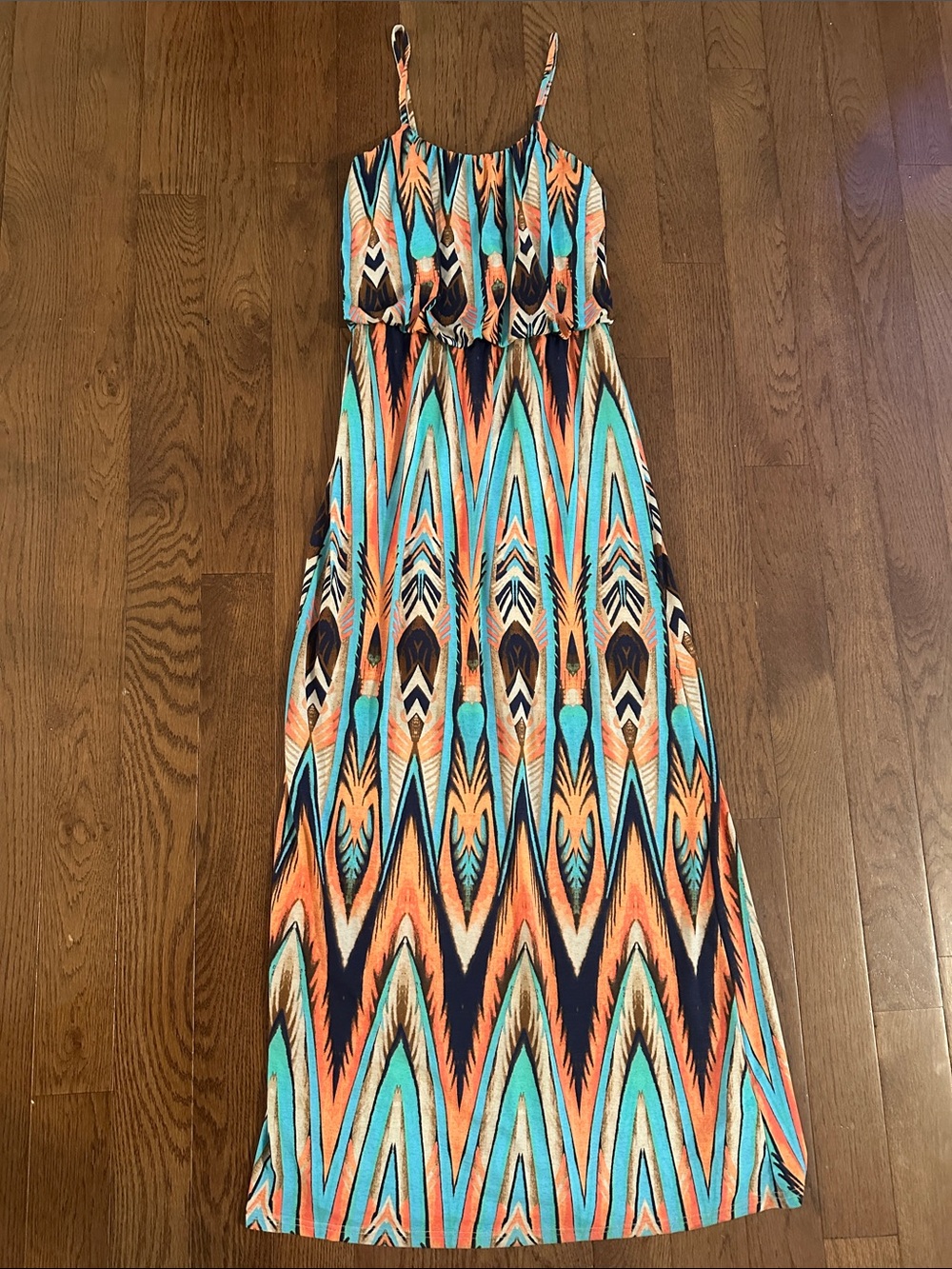 Alya Turquoise & Orange Aztec-Print Maxi Dress